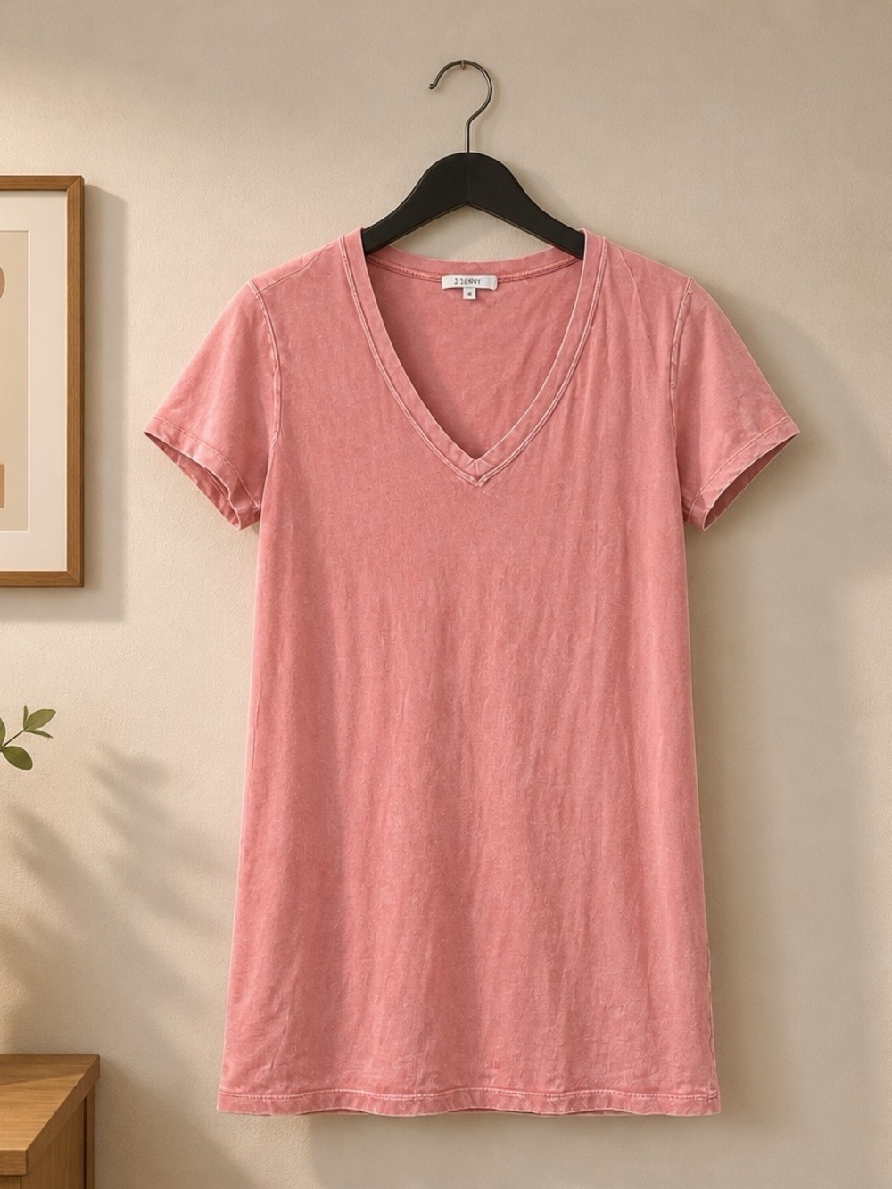 Washed Pink V-Neck Tee Dress -